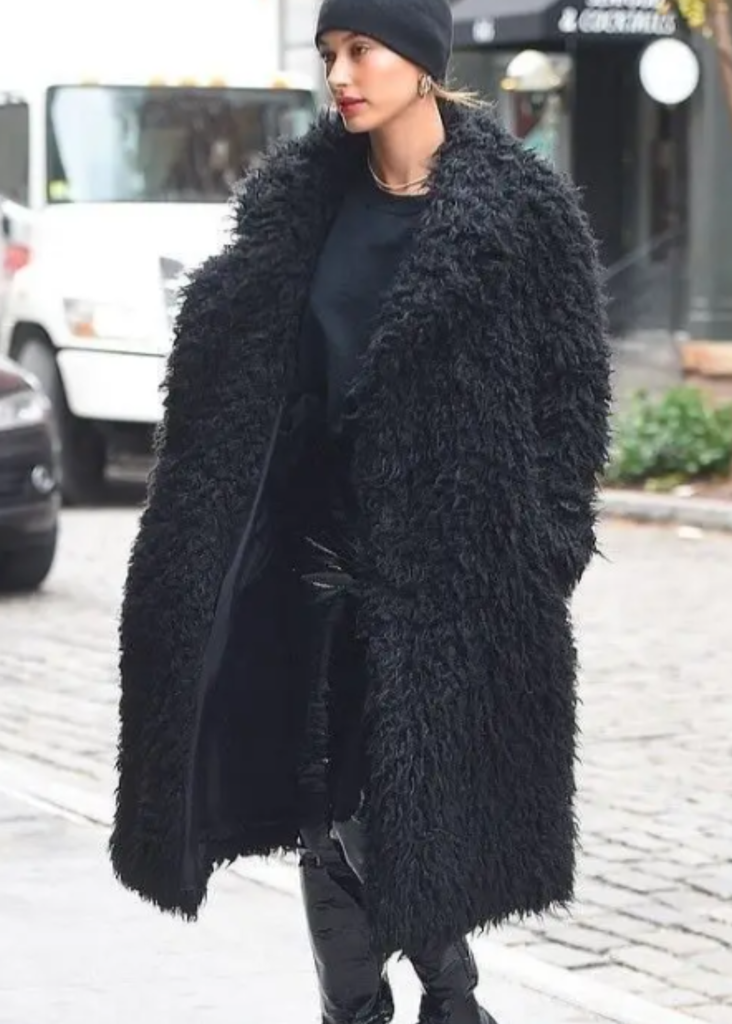 Black Shaggy Long Faux Fur Coat