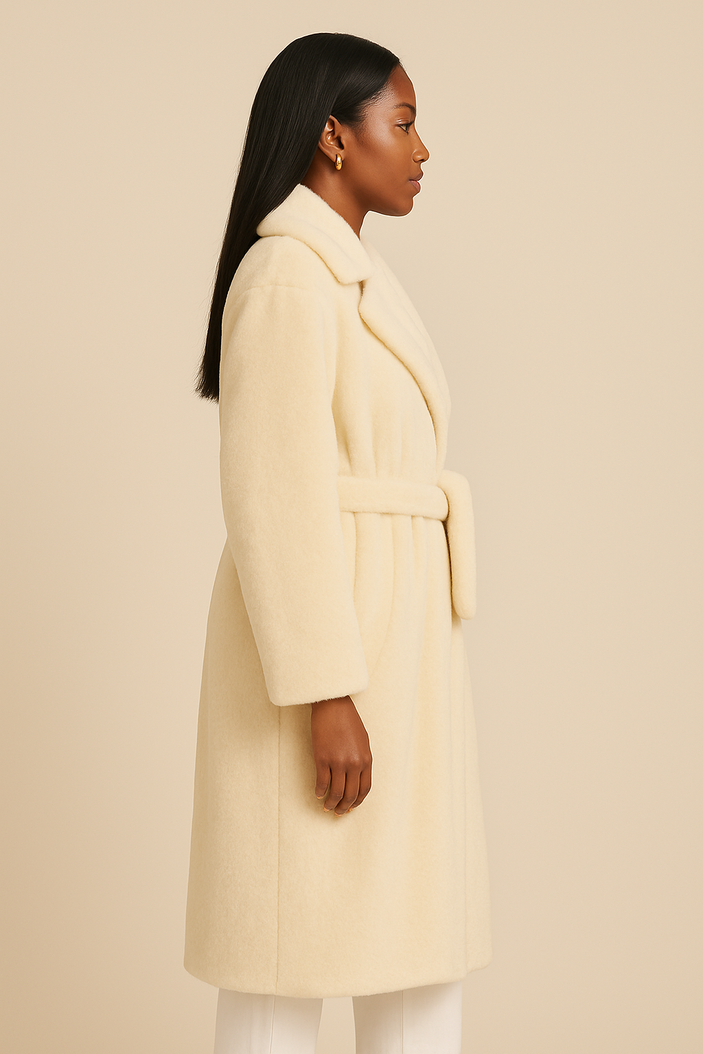 Plush Cream Faux Fur Long Belted Coat – Women’s Luxury Winter Outerwear