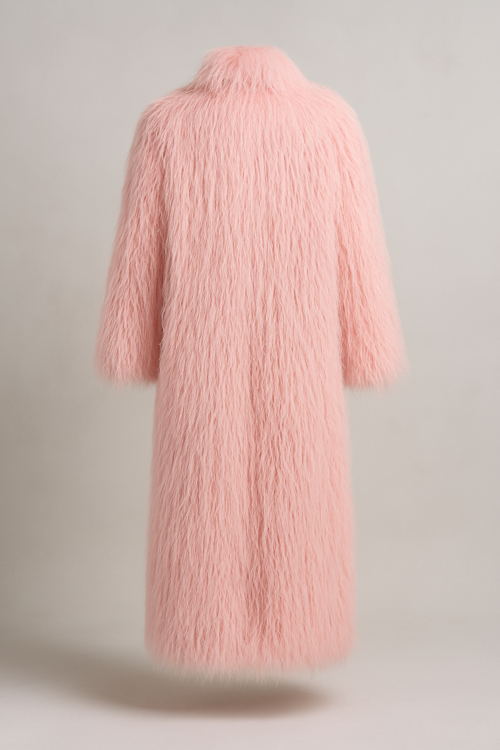 Pastel Pink Shaggy Faux Fur Long Coat