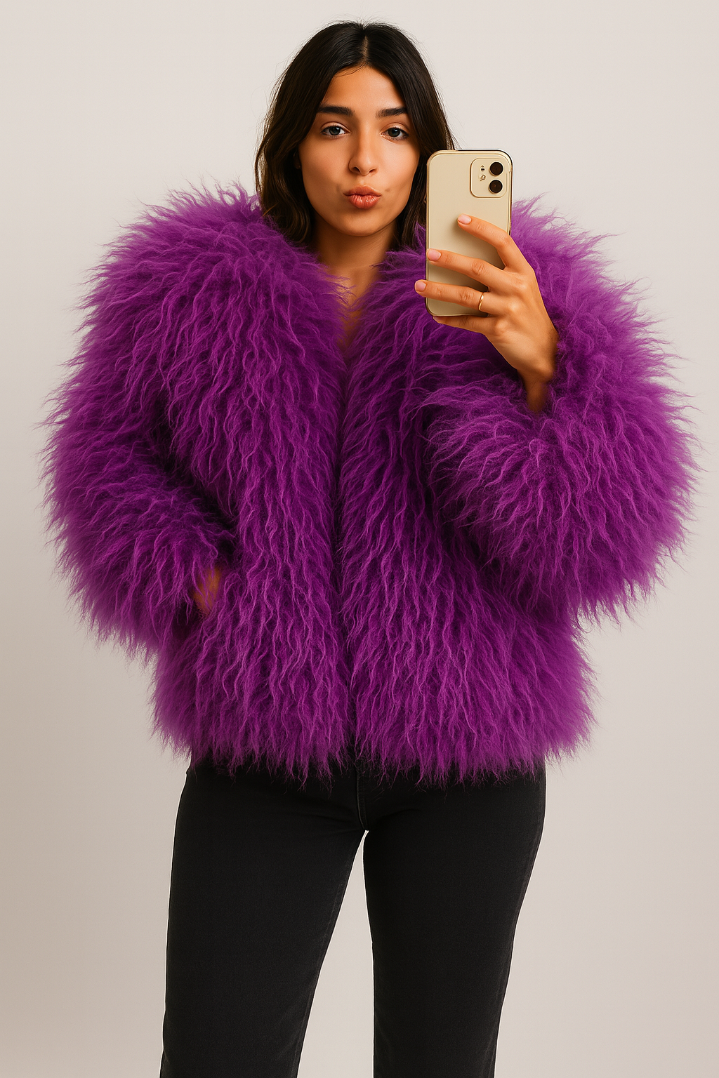 Purple Grape Faux Fur Shaggy Cropped Jacket
