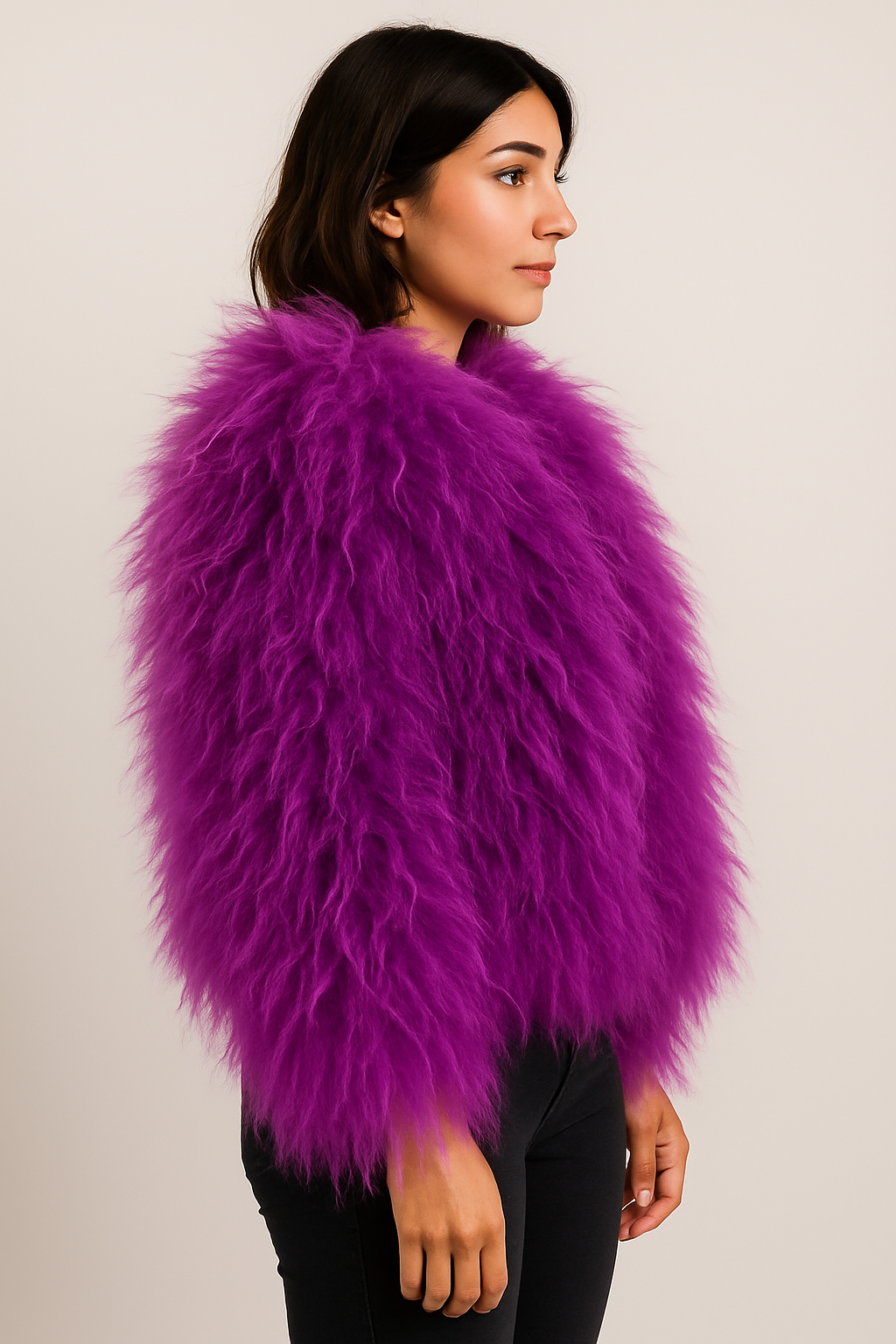 Purple Grape Faux Fur Shaggy Cropped Jacket