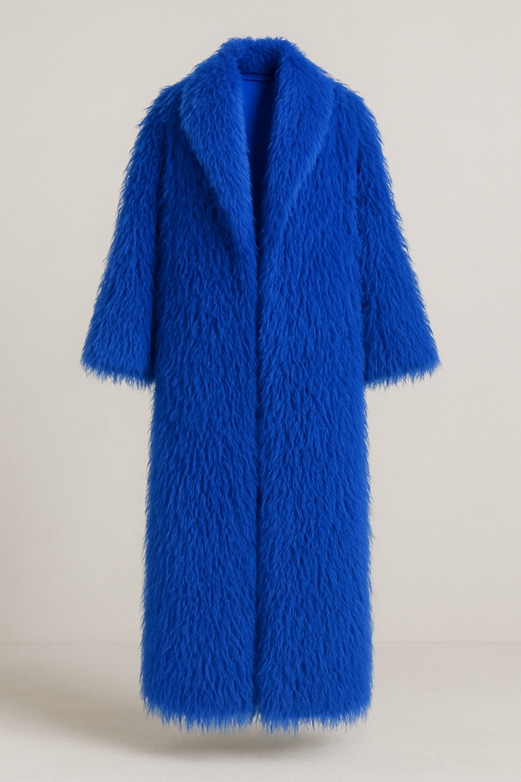 Royal Blue Long Shaggy Faux Fur Coat