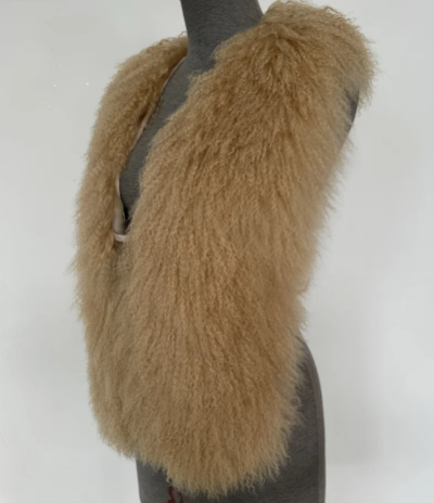 Beige Mongolian Wool Backless Halter Vest