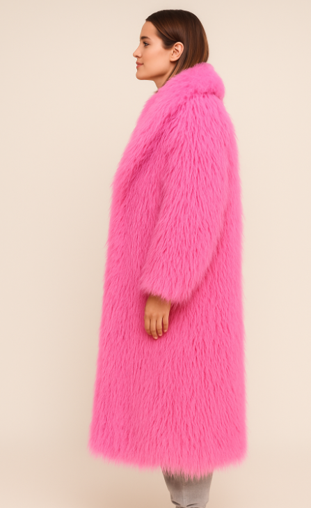 Bubblegum Pink Faux Fur Shaggy Long Coat