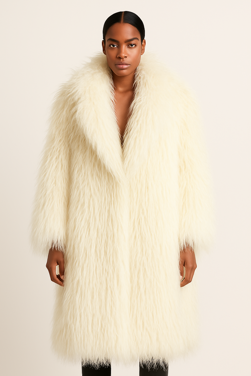 Ivory Faux Fur Shaggy Long Coat