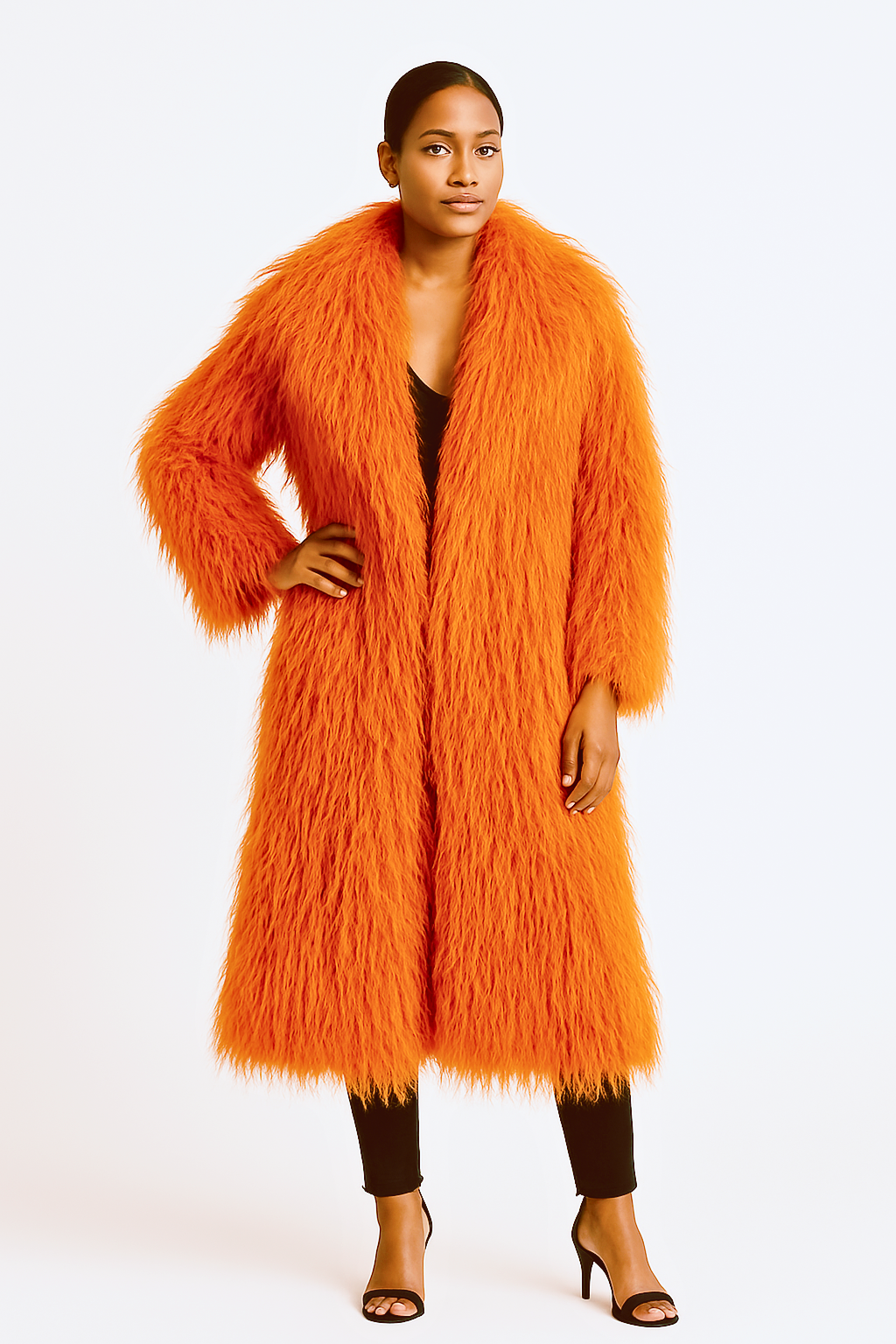 Pumpkin Spice Shaggy Faux Fur Long Coat