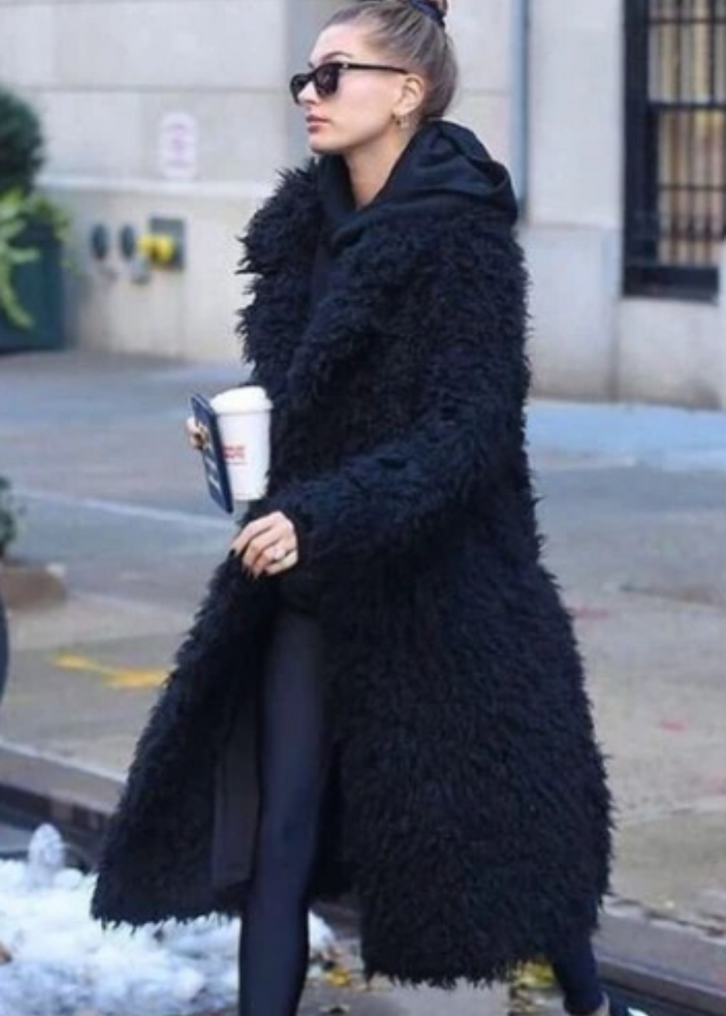 Black Shaggy Long Faux Fur Coat