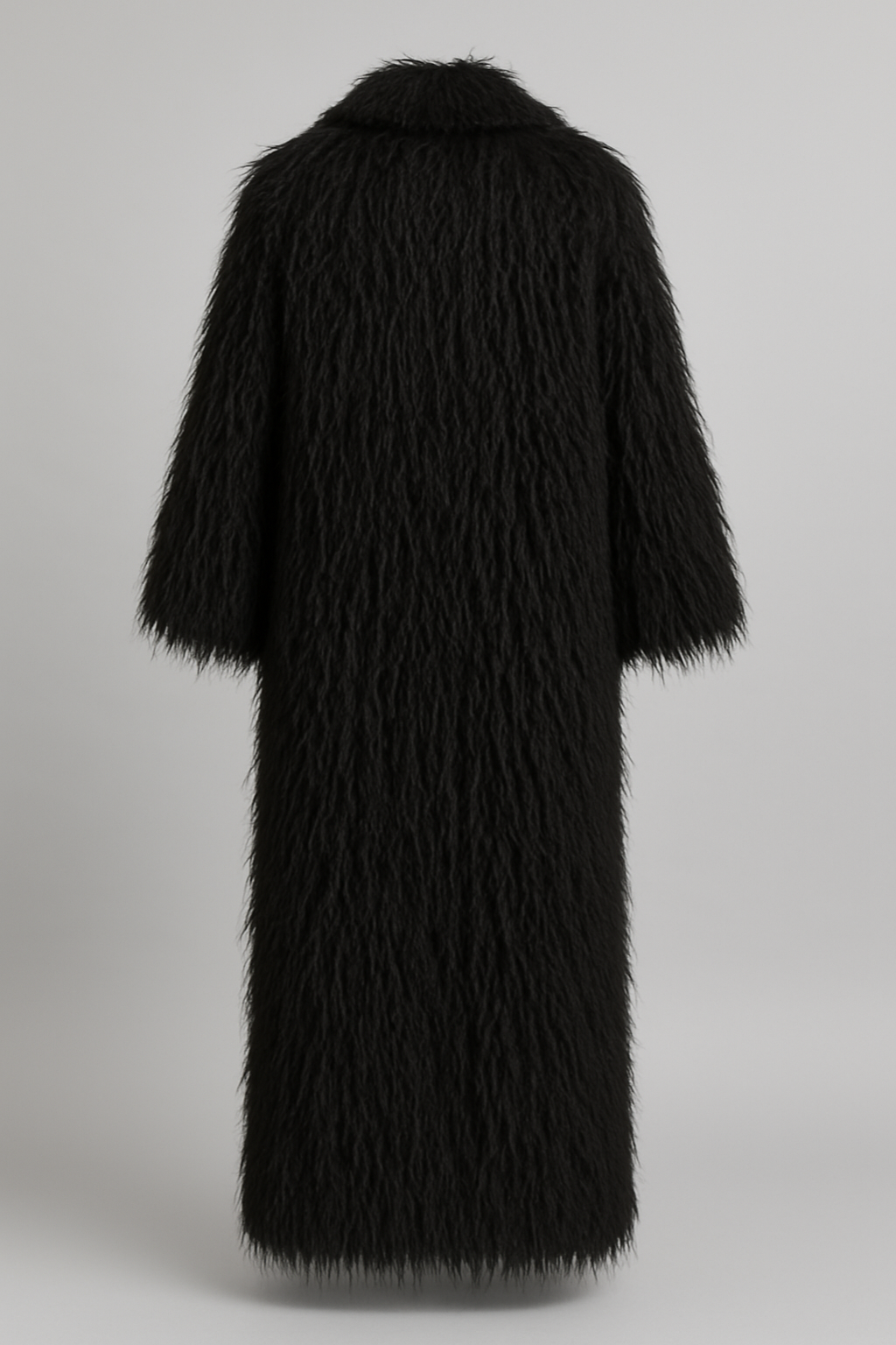 Black Shaggy Long Faux Fur Coat