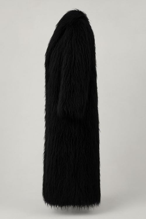 Black Shaggy Long Faux Fur Coat
