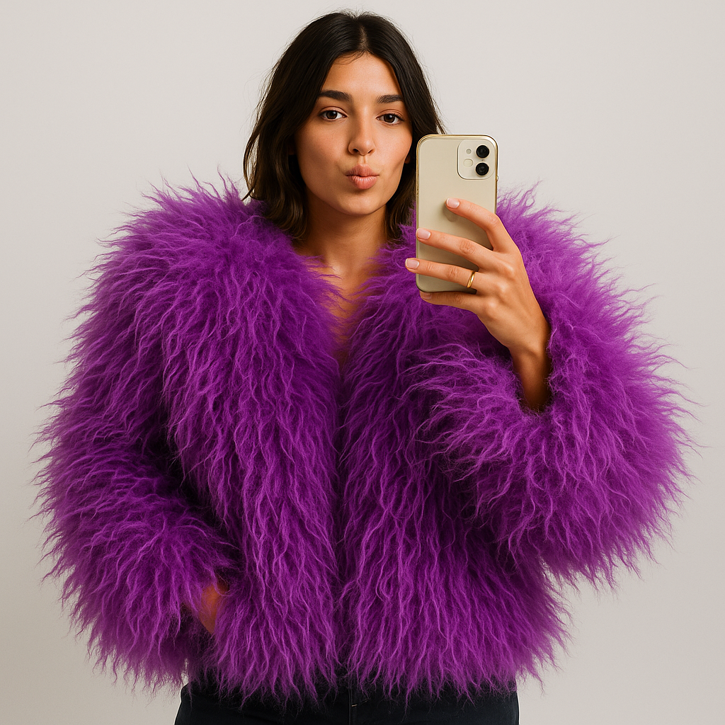 Purple Grape Faux Fur Shaggy Cropped Jacket
