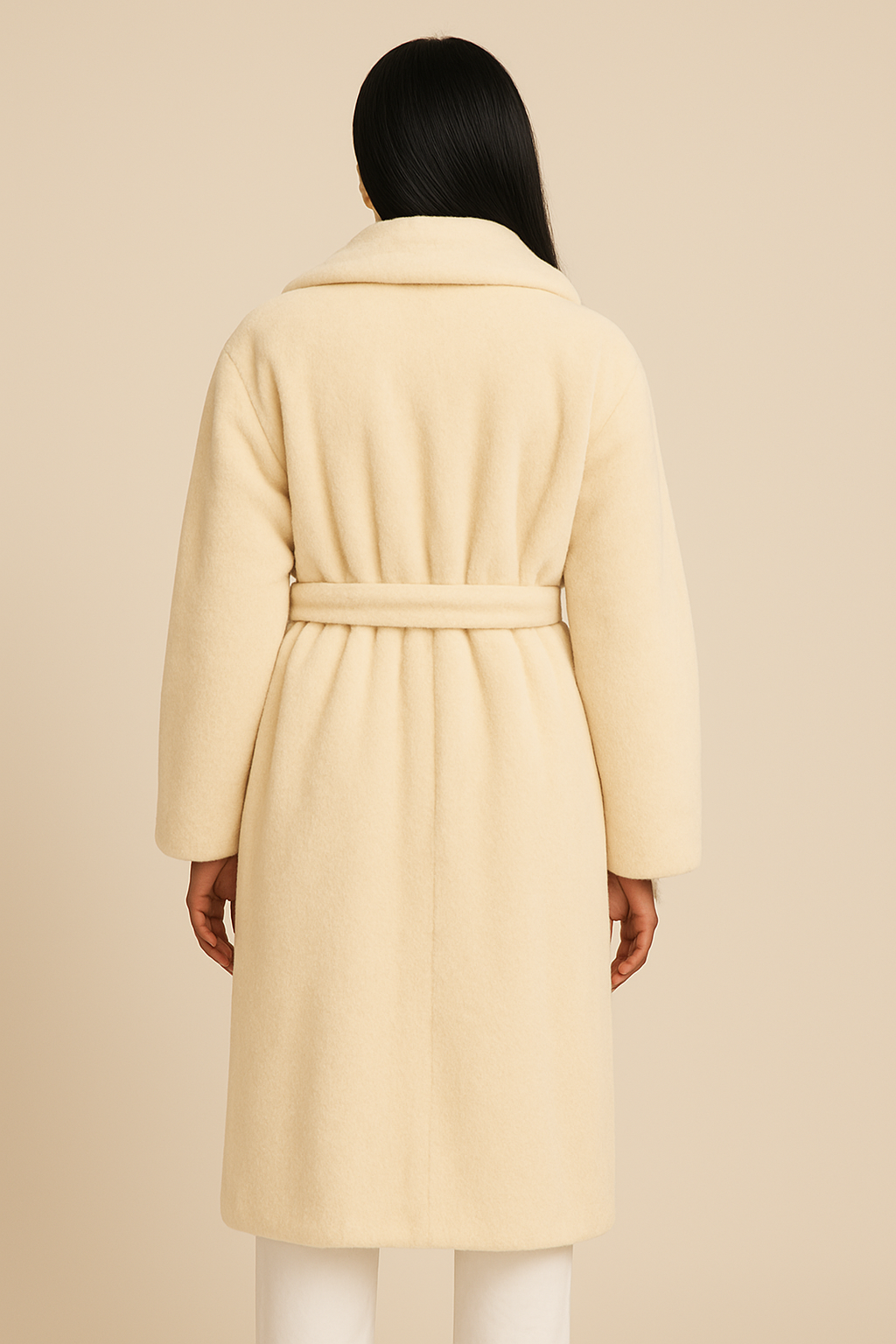 Plush Cream Faux Fur Long Belted Coat – Women’s Luxury Winter Outerwear