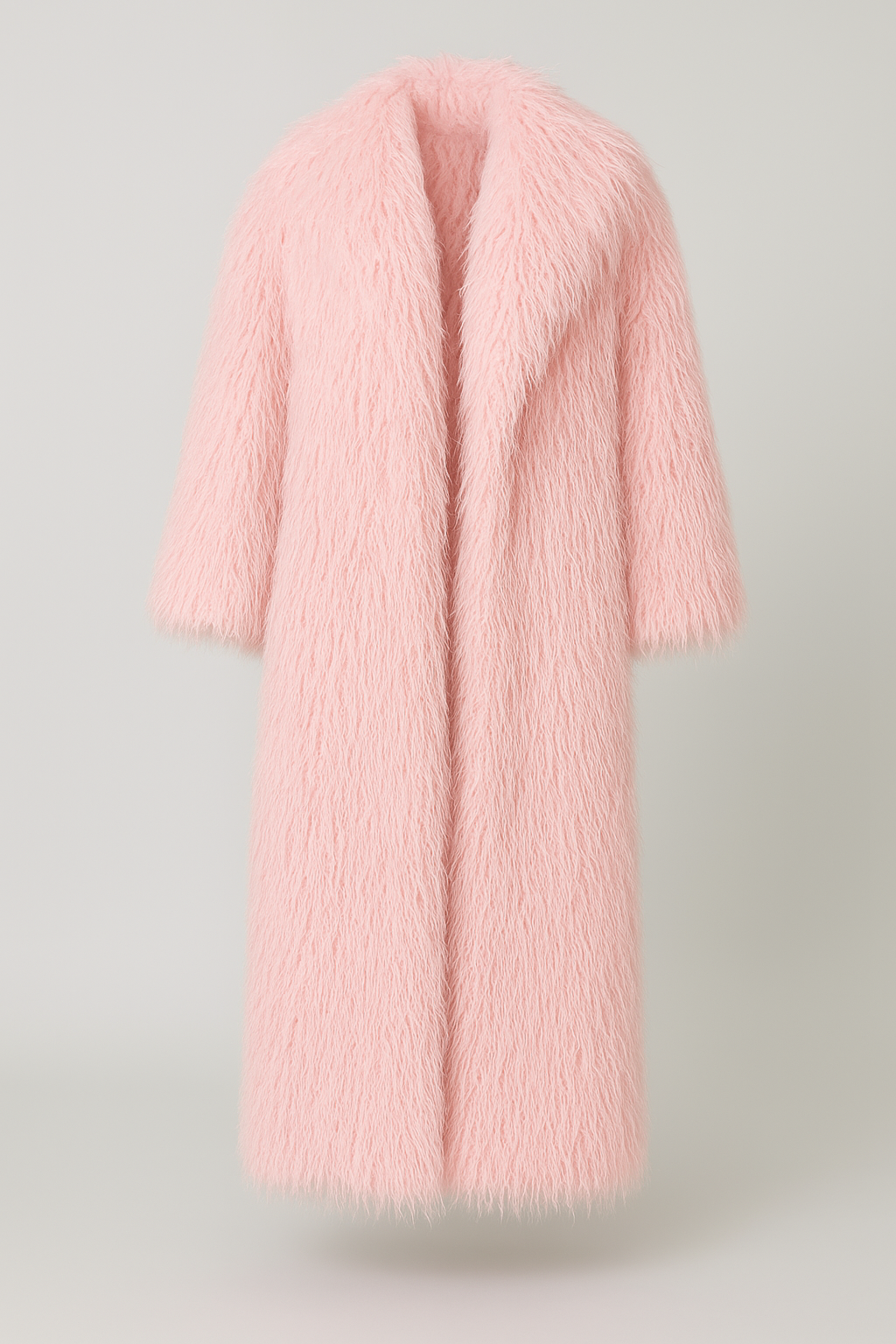 Pastel Pink Shaggy Faux Fur Long Coat