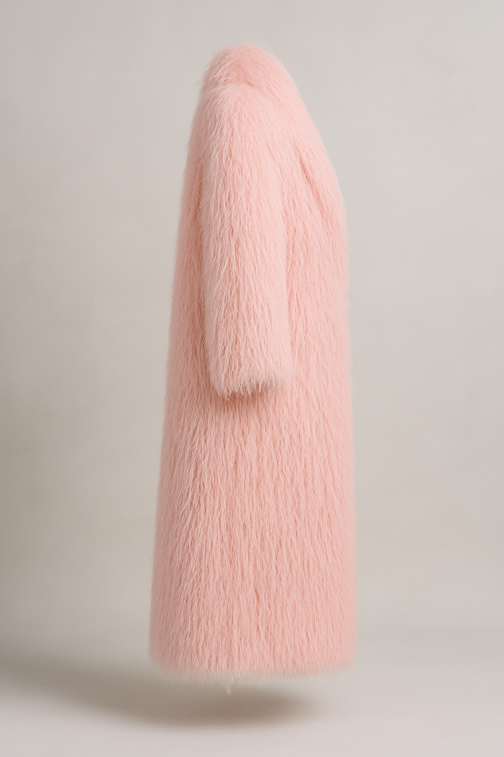 Pastel Pink Shaggy Faux Fur Long Coat