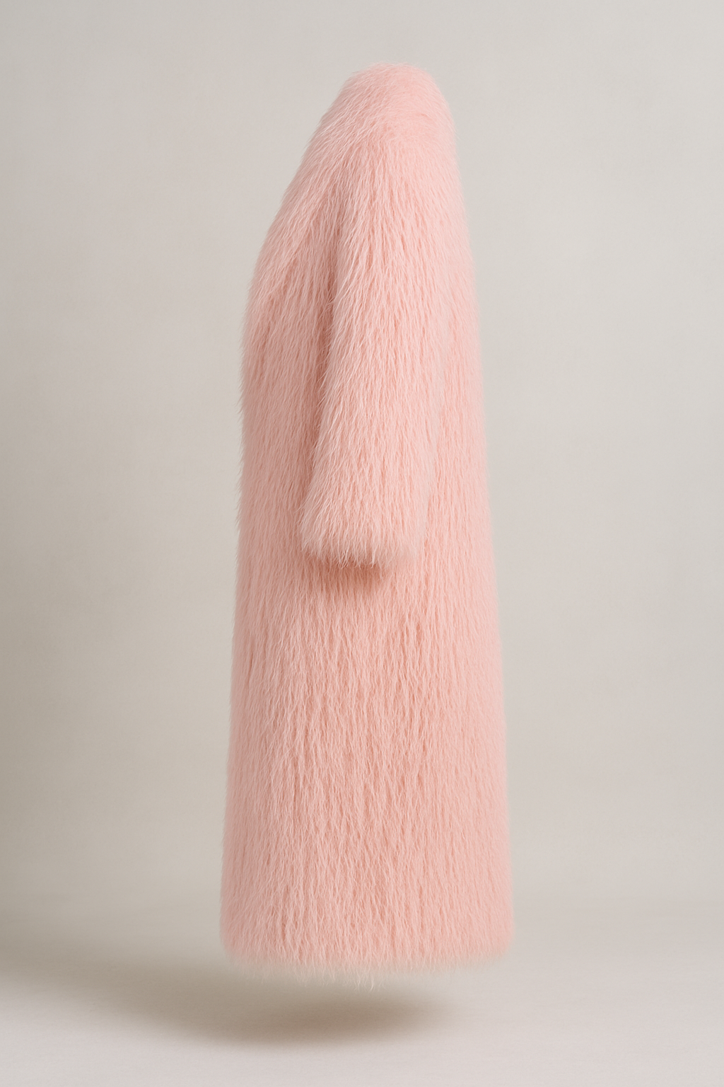 Pastel Pink Shaggy Faux Fur Long Coat