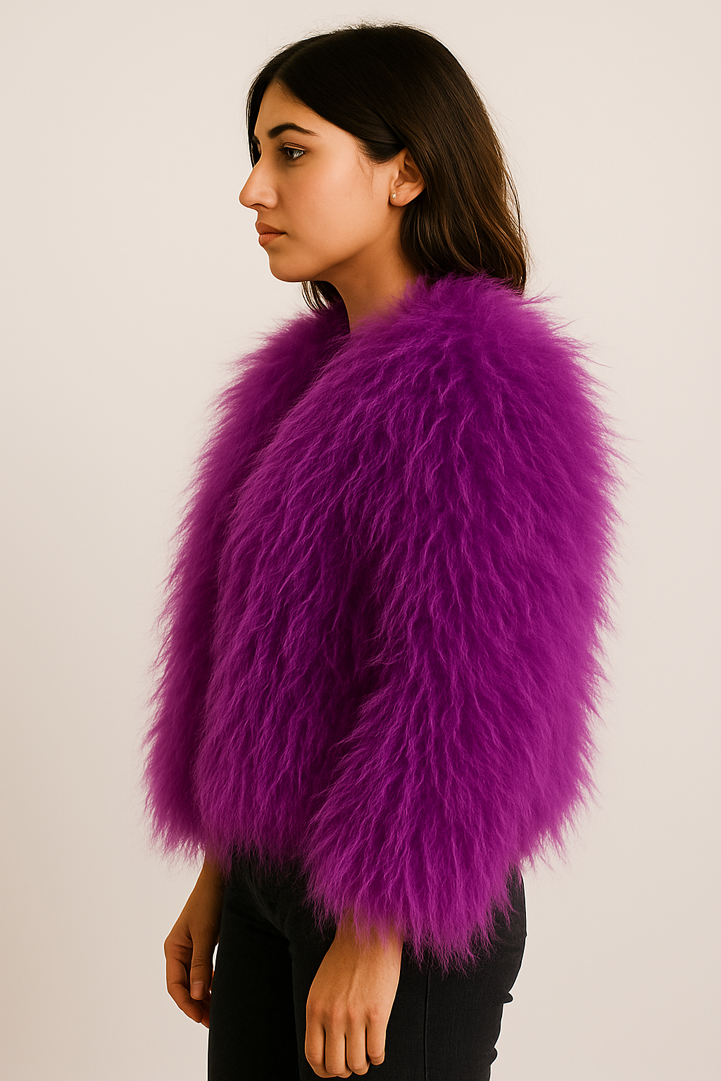 Purple Grape Faux Fur Shaggy Cropped Jacket