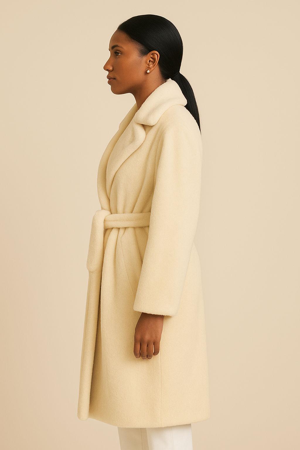 Plush Cream Faux Fur Long Belted Coat – Women’s Luxury Winter Outerwear