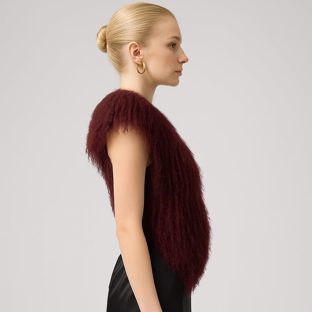 Claret Burgundy Mongolian Wool Halter Vest