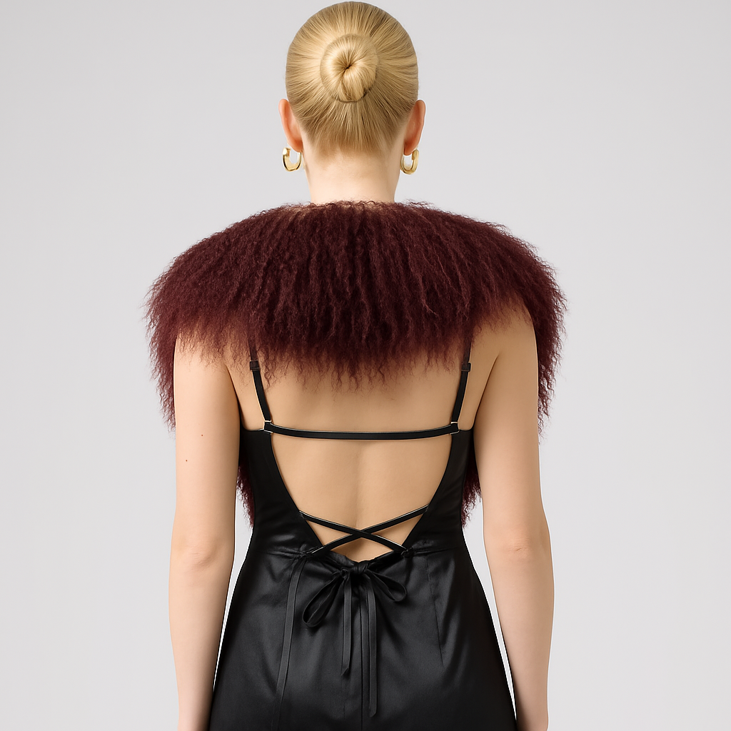 Claret Burgundy Mongolian Wool Halter Vest