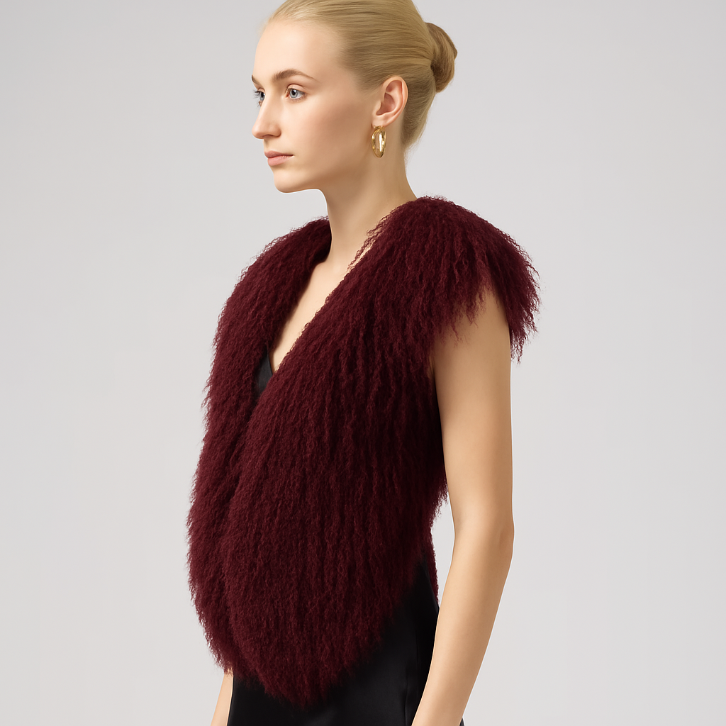 Claret Burgundy Mongolian Wool Halter Vest