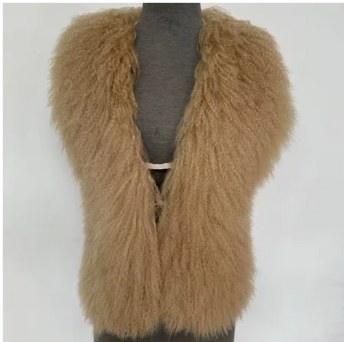 Beige Mongolian Wool Backless Halter Vest