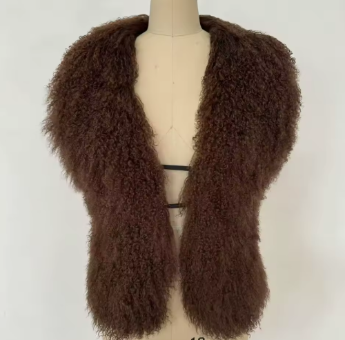 Chocolate Brown Mongolian Wool Halter Vest