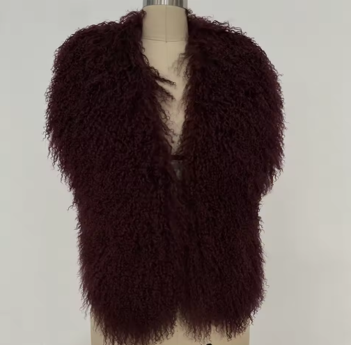 Claret Burgundy Mongolian Wool Halter Vest