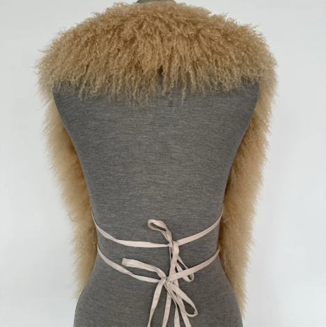 Beige Mongolian Wool Backless Halter Vest