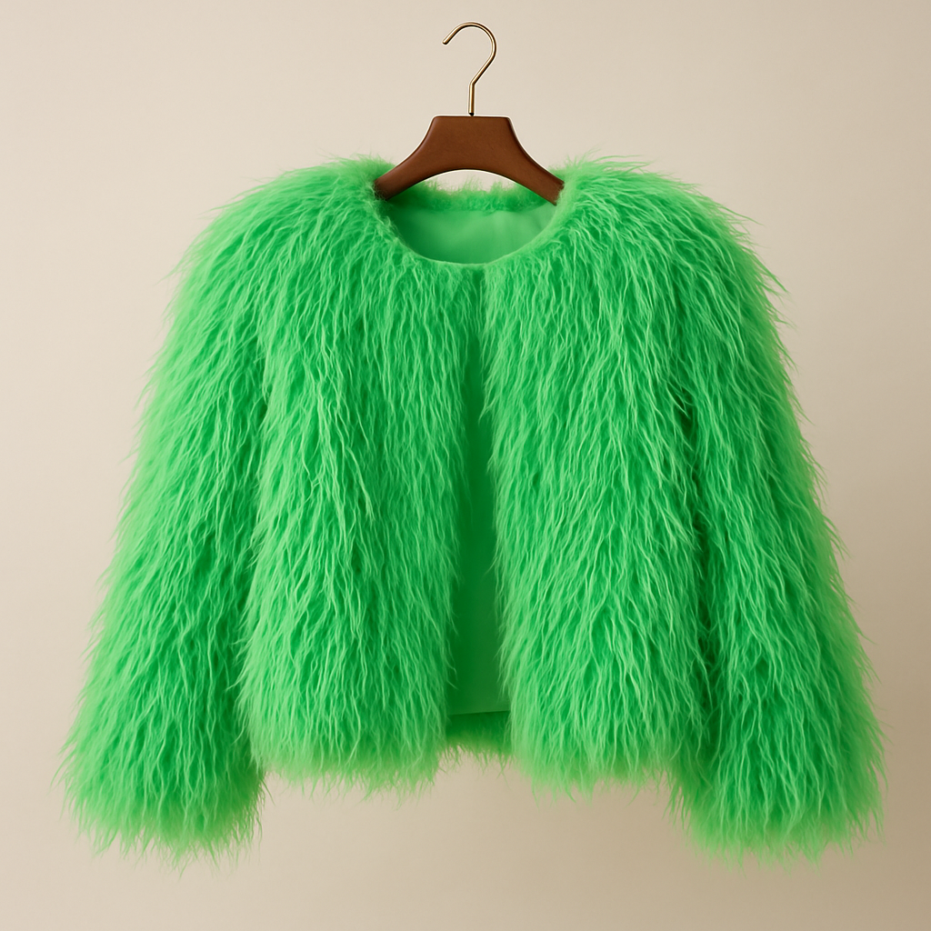 LIme Green Shaggy Faux Fur Cropped Jacket