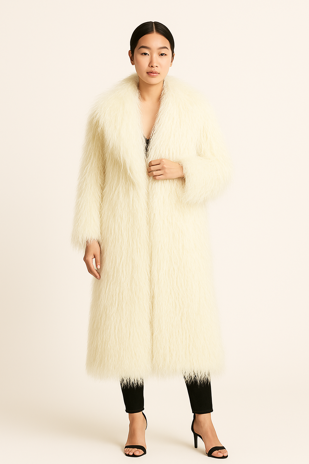 Ivory Faux Fur Shaggy Long Coat