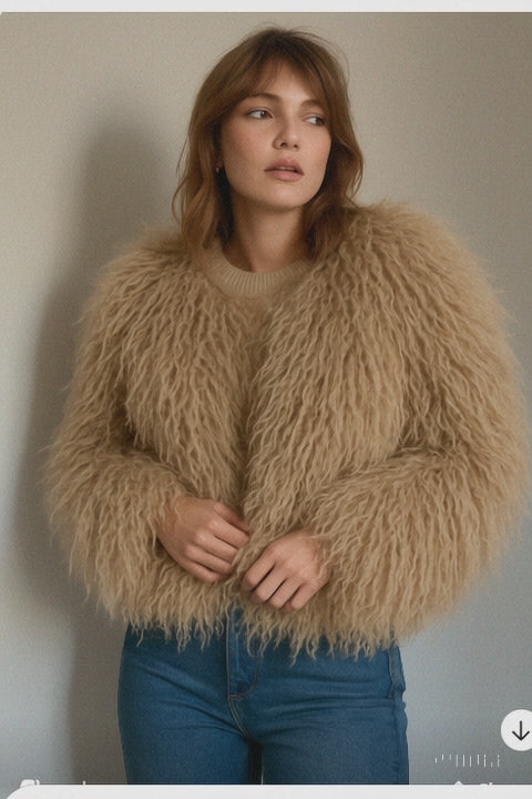 Camel Shaggy Cropped Jacket