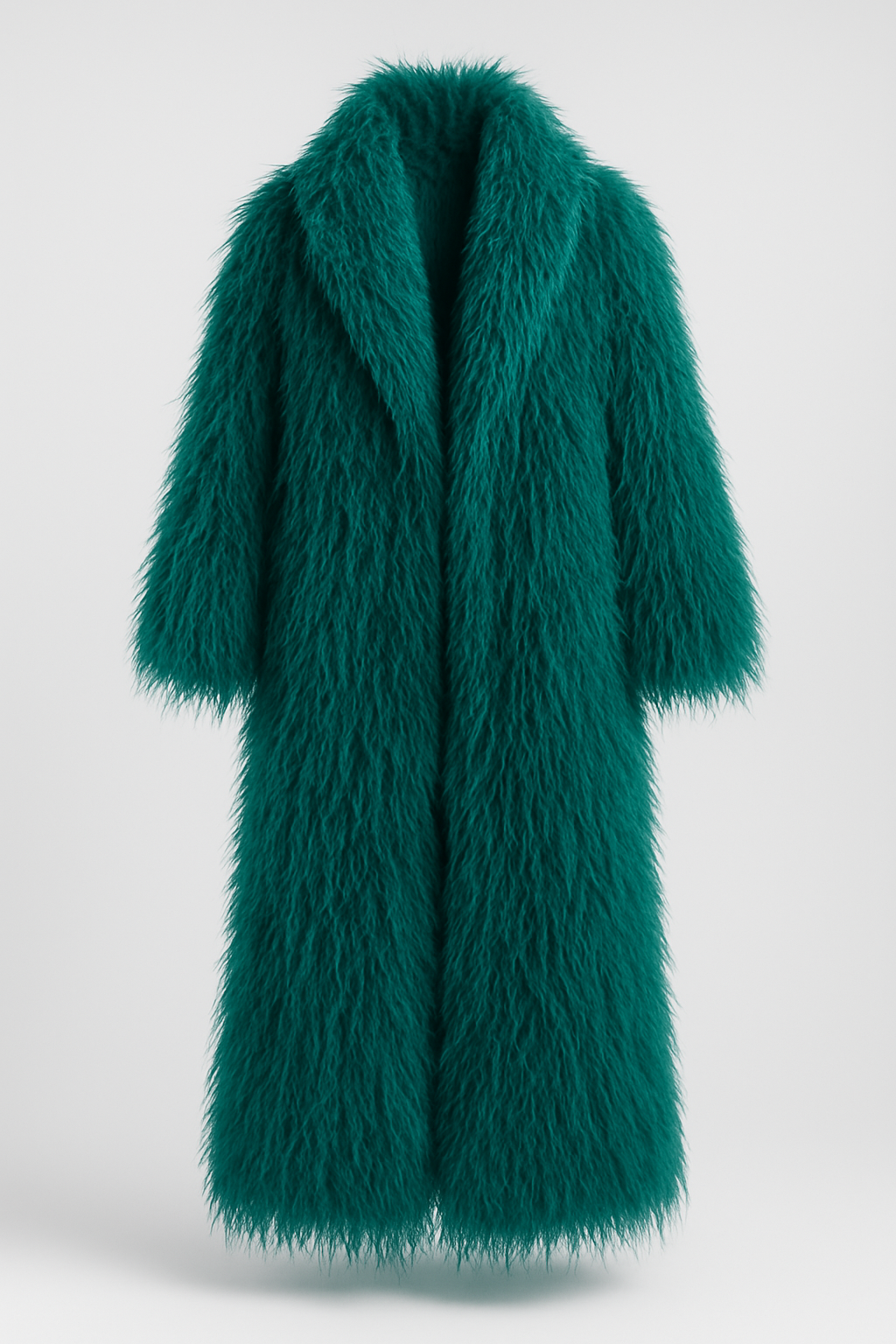 Teal Faux Fur Shaggy Long Coat